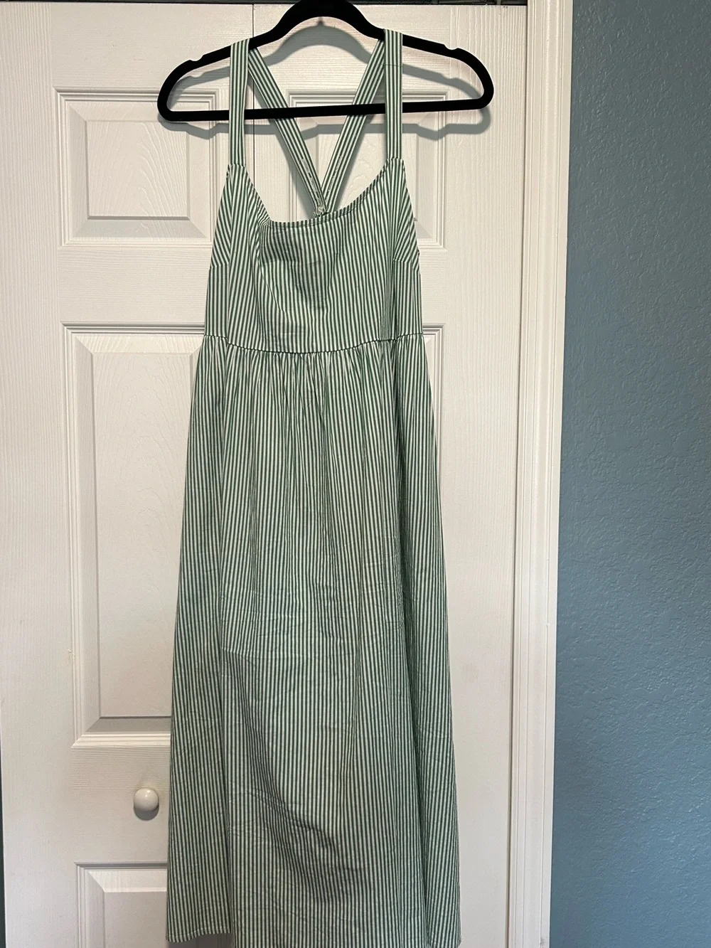 Green Stripe Sundress with Crossback Straps